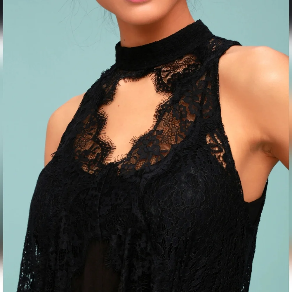 Free People Tell Tale Heart Tunic Mini Dress Swingy Sheer Lace Cutout Blac S NWT - Picture 8 of 16